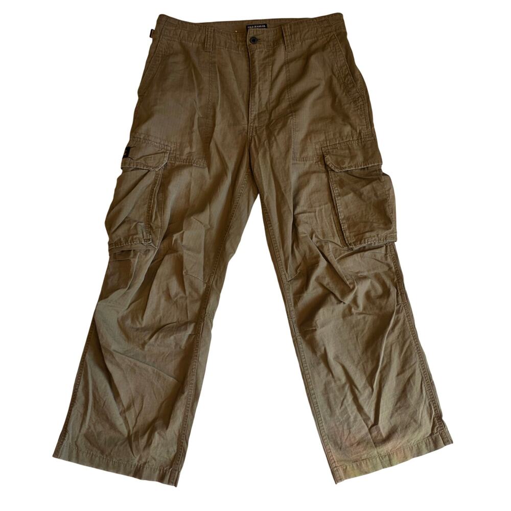 Polo Jeans Co Ralph Lauren Mens 34x32 Military Surplus Ripstop Cargo Pants Khaki